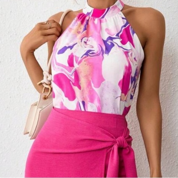 - NEW pink purple ALLOVER print tank top - Picture 3 of 3